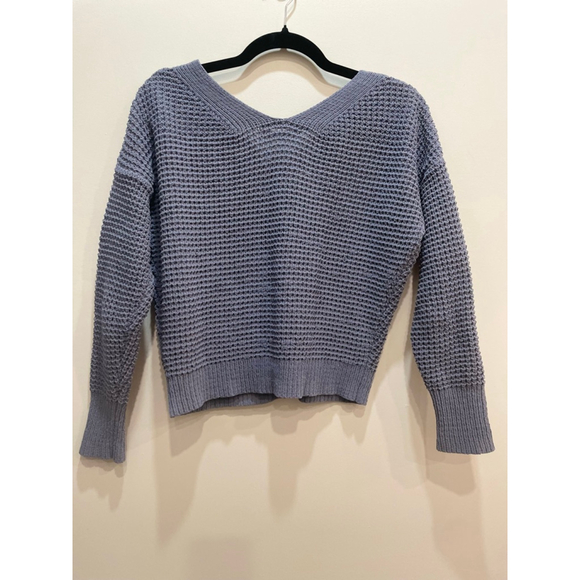 Moon & Madison Blue Waffle Knit Crop Cardigan S Vneck Preppy Beachy Lightweight - Picture 4 of 8